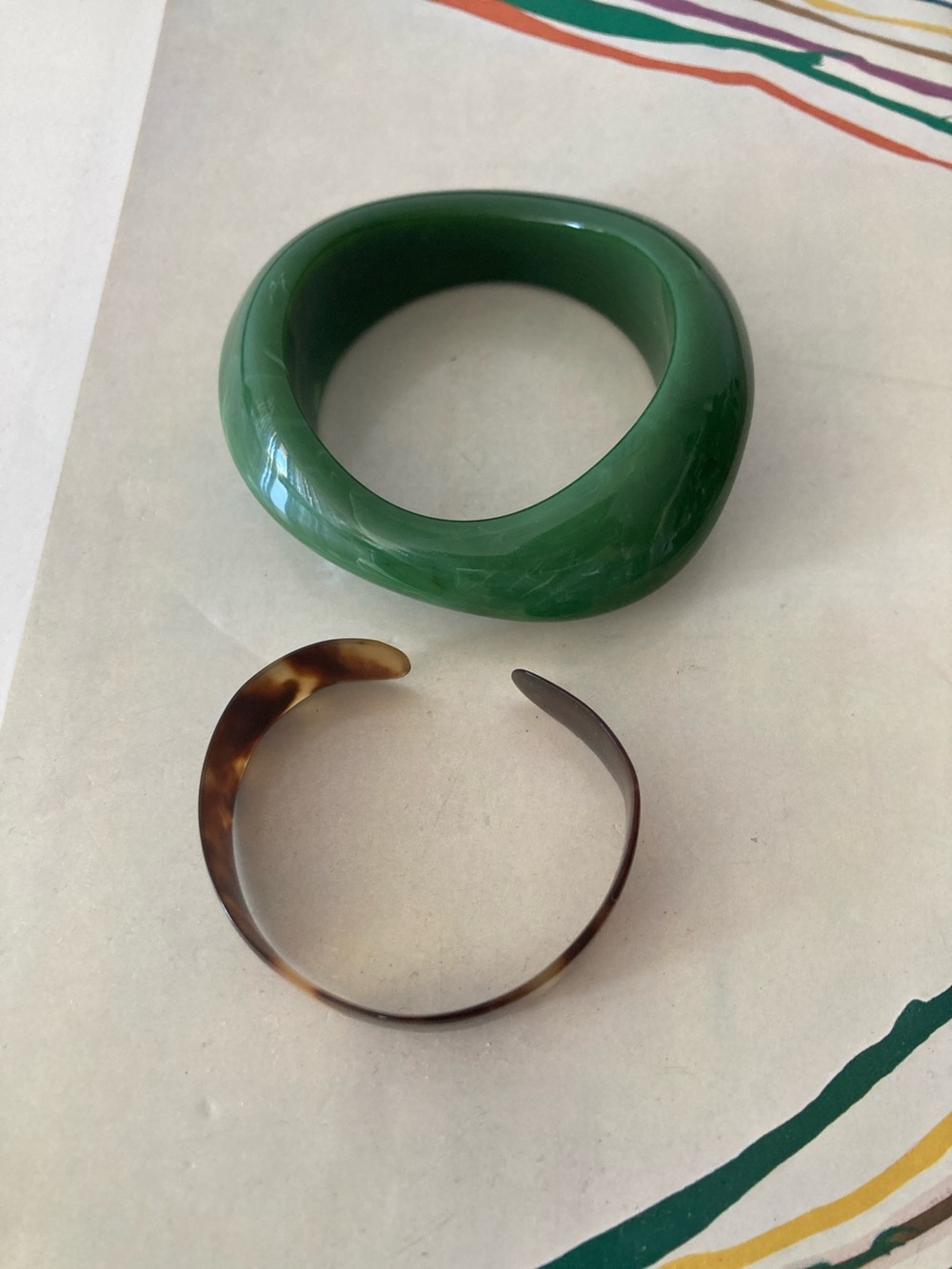Green Resin Bangle with Tortoiseshell Cuff Set - Picture 2 of 4